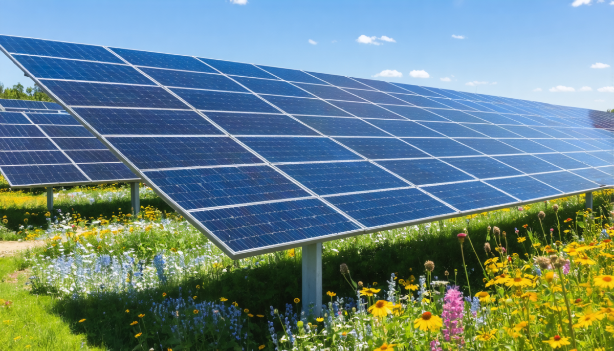 explorez la beauté et l'énergie d'un parc photovoltaïque vibrant au cœur de l'été, où innovation et nature se rencontrent pour une source d'énergie durable et puissante.