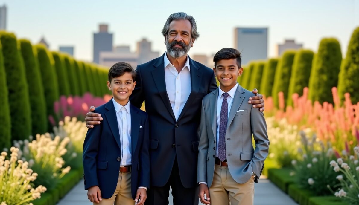 Les jeunes princes Irfan (11 ans) et Sinan (9 ans) à Calgary aux côtés de leur père, l'Aga Khan V